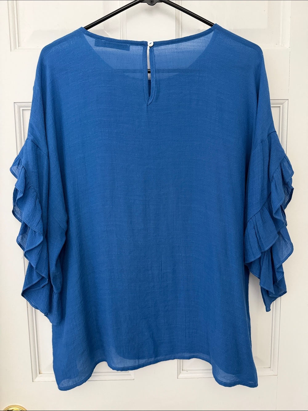Doe & Rae Blue Ruffle Sleeve Blouse - Picture 4 of 4